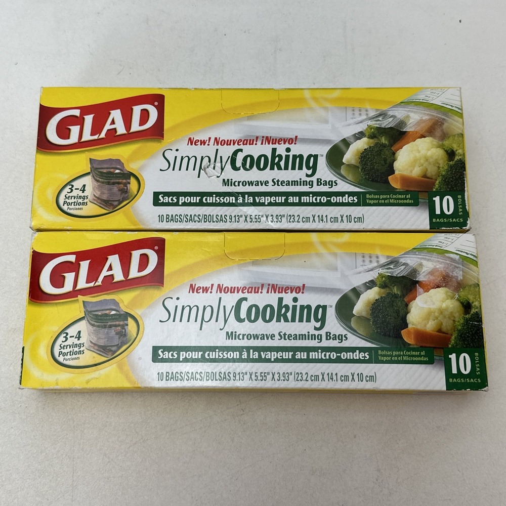 2 New Box of 10 Glad Simply Cooking Microwave Cooking Steaming Bags Discontinued